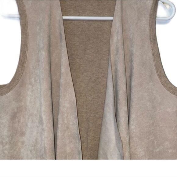 Calvin Klein Sweater Beige Vest Sleeveless Drape Open Front Faux Suede - Picture 10 of 10